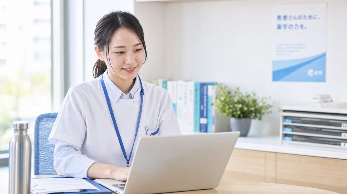 ノートPCで学習する医療従事者