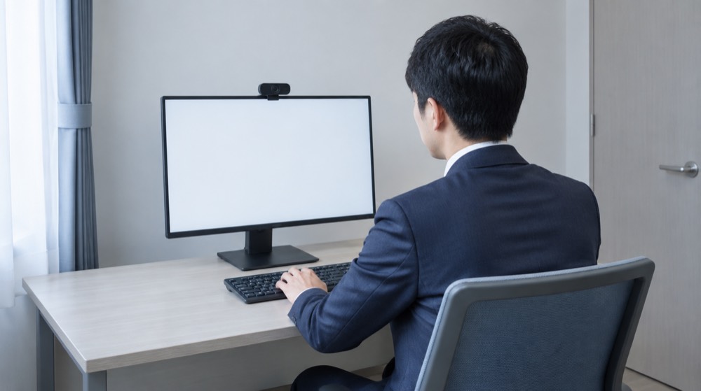 自室でオンライン試験を受験する様子